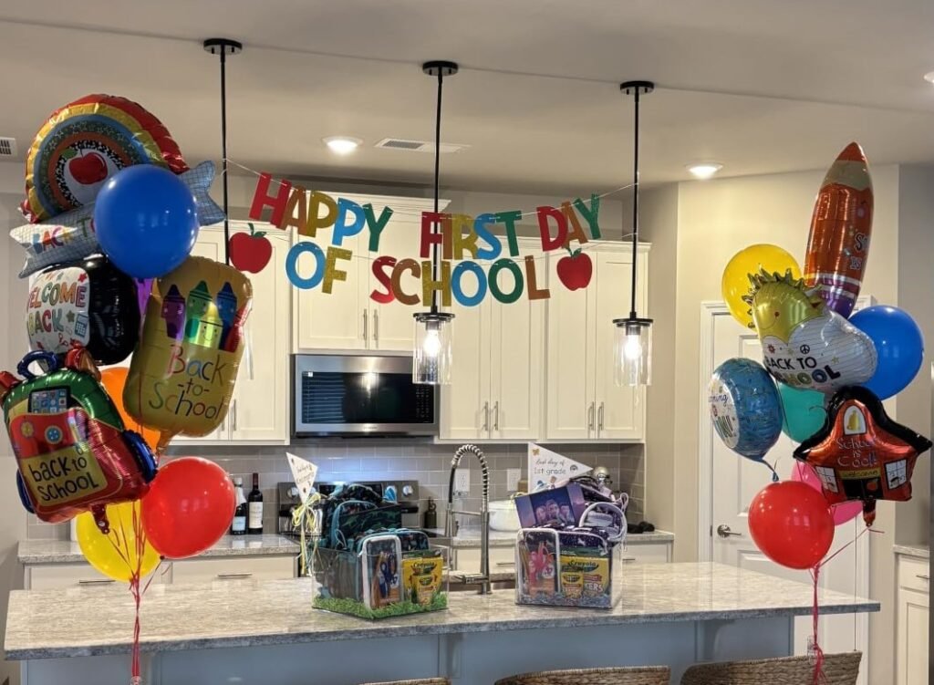 Tagberoy Back to School Balloons set with 8 school-themed foil balloon shapes
