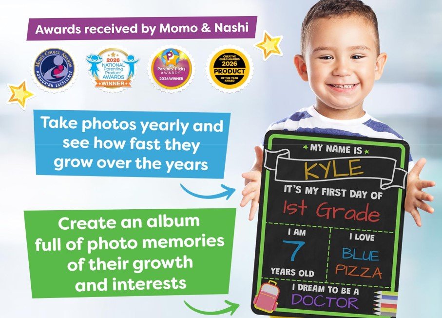 Momo & Nashi First Day of School Sign reusable double-sided school sign board with liquid chalk markers