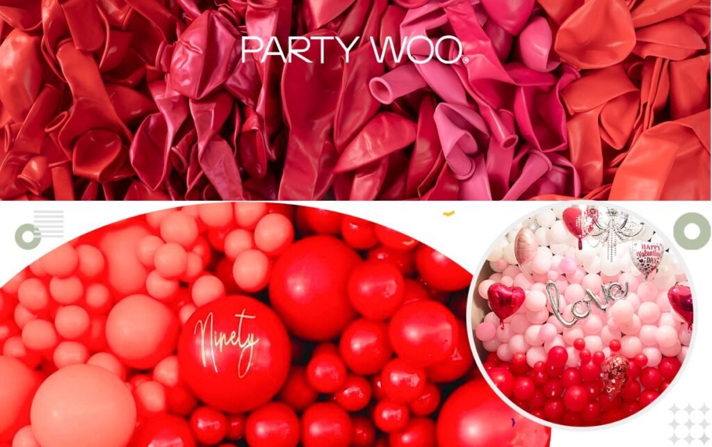 PartyWoo Red Balloons 85pcs set in multiple sizes for balloon arches and party decorations